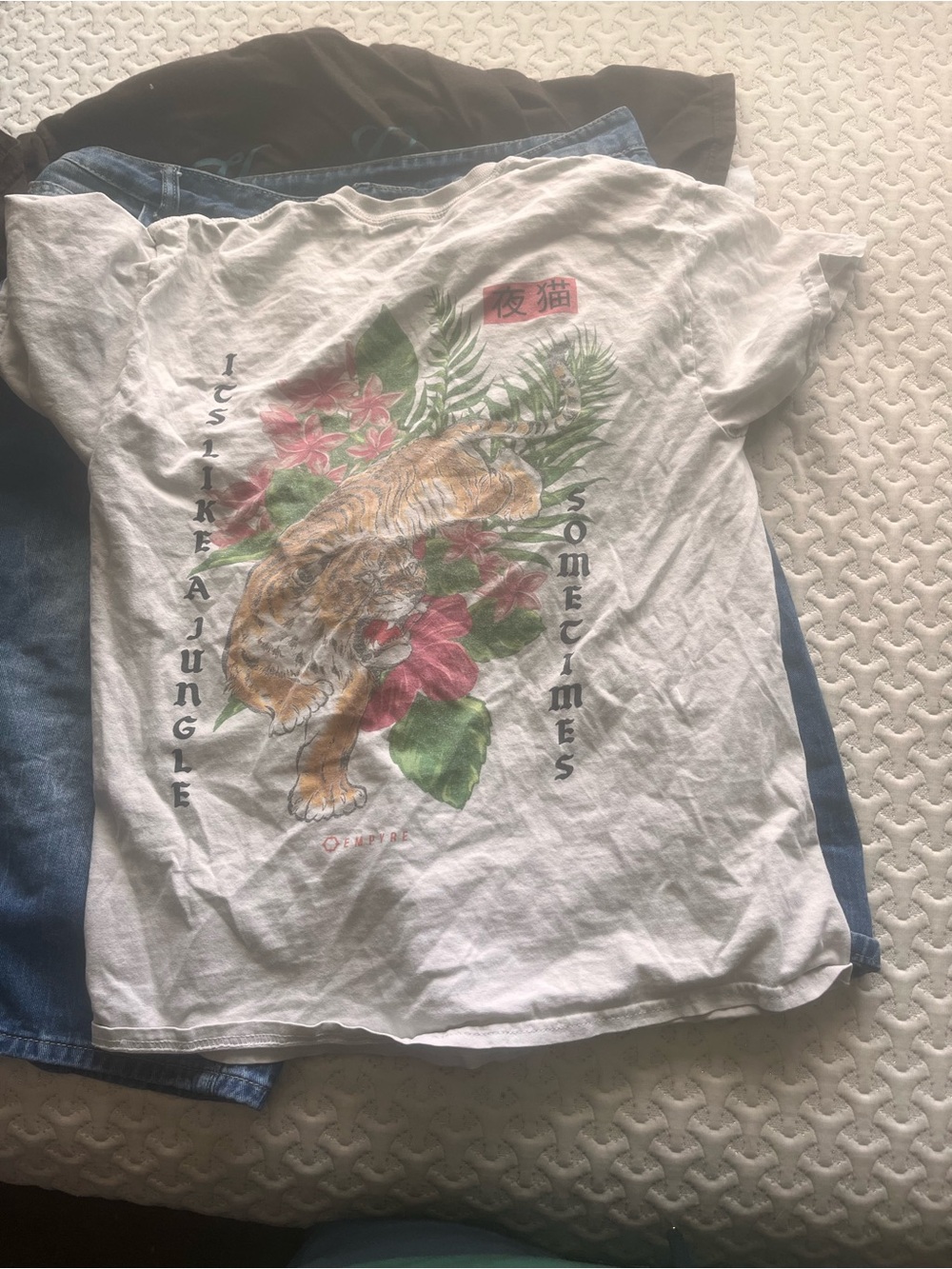 Zumiez White Tee with Tiger & Tropical Floral Graphic